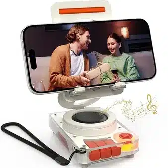 FlexView 360° Foldable Mobile Stand with Speaker & LED Light